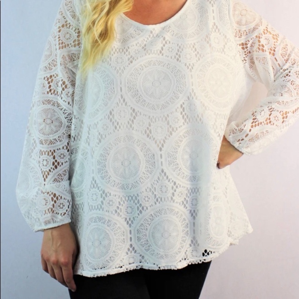 Ivory Lace top with Criss Cross back & Long Sleeve